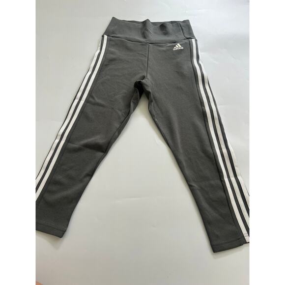 NWT Adidas Training Tights 3/4 High Rise Dark Grey Stripes Pants Womens Small - Picture 1 of 14